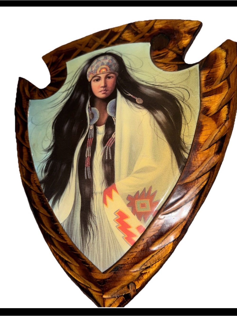 Vintage Pine Wood Slab Native Am Princess Print Arrow  12"X 8" Kentucky Crafts